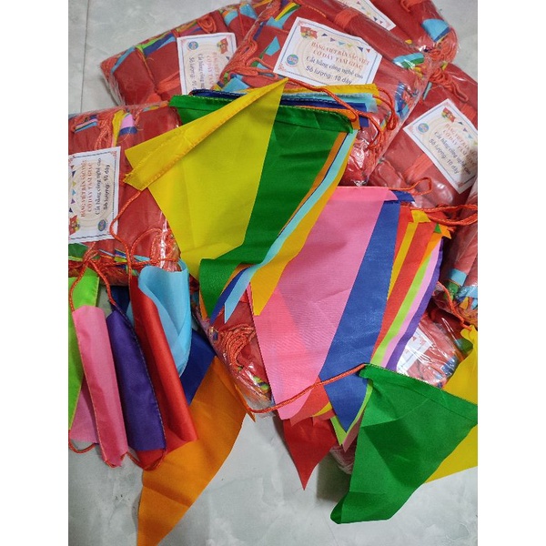 GIÁ TẬN XƯỞNG HÀNG ĐẸP - 100m (10 dây) cờ đuôi nheo, cờ dây tam giác vải LỤA đẹp