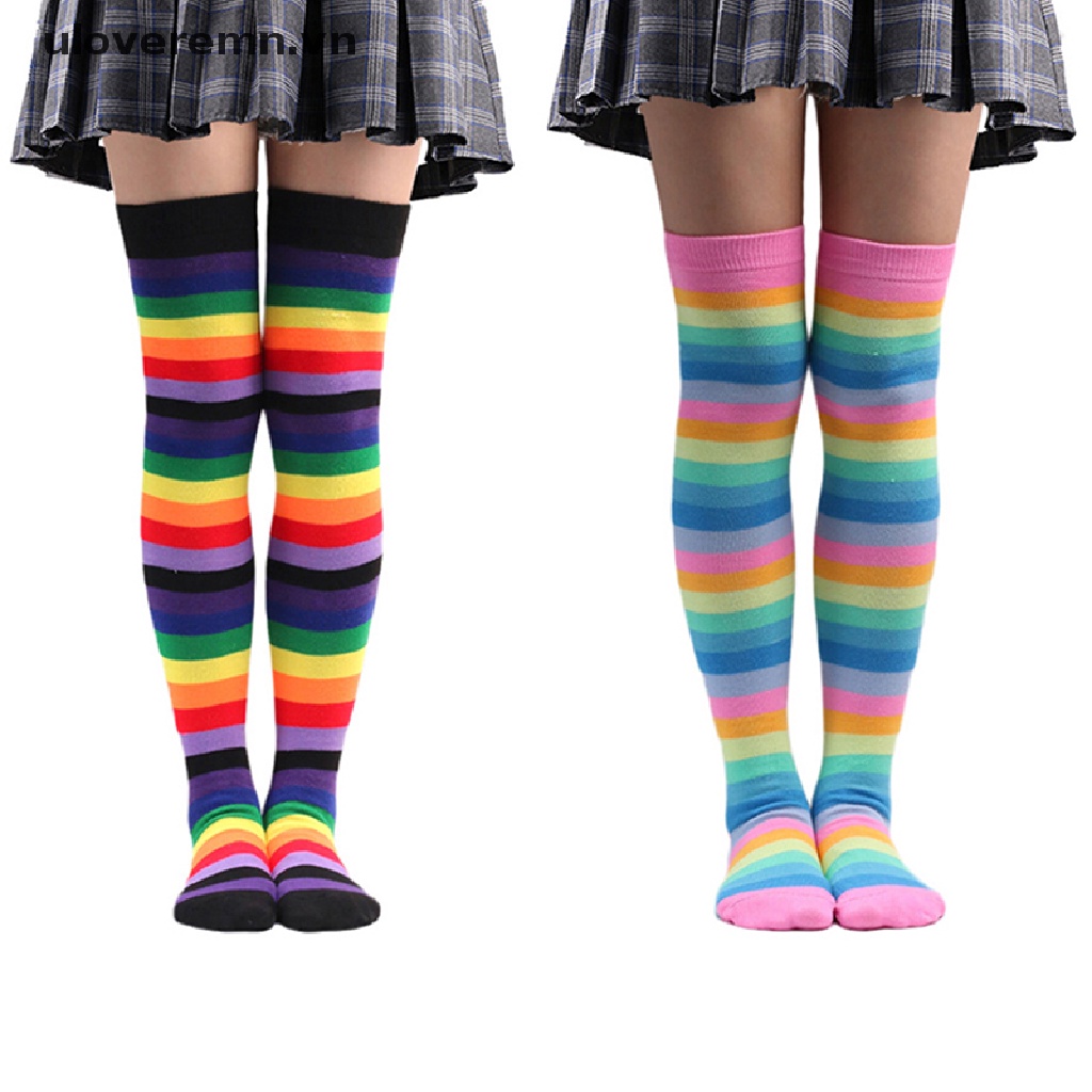 Vớ Dài Qua Gối Họa Tiết Sọc Nhiều Màu Co Giãn Để Hóa Trang Cho Nữ
