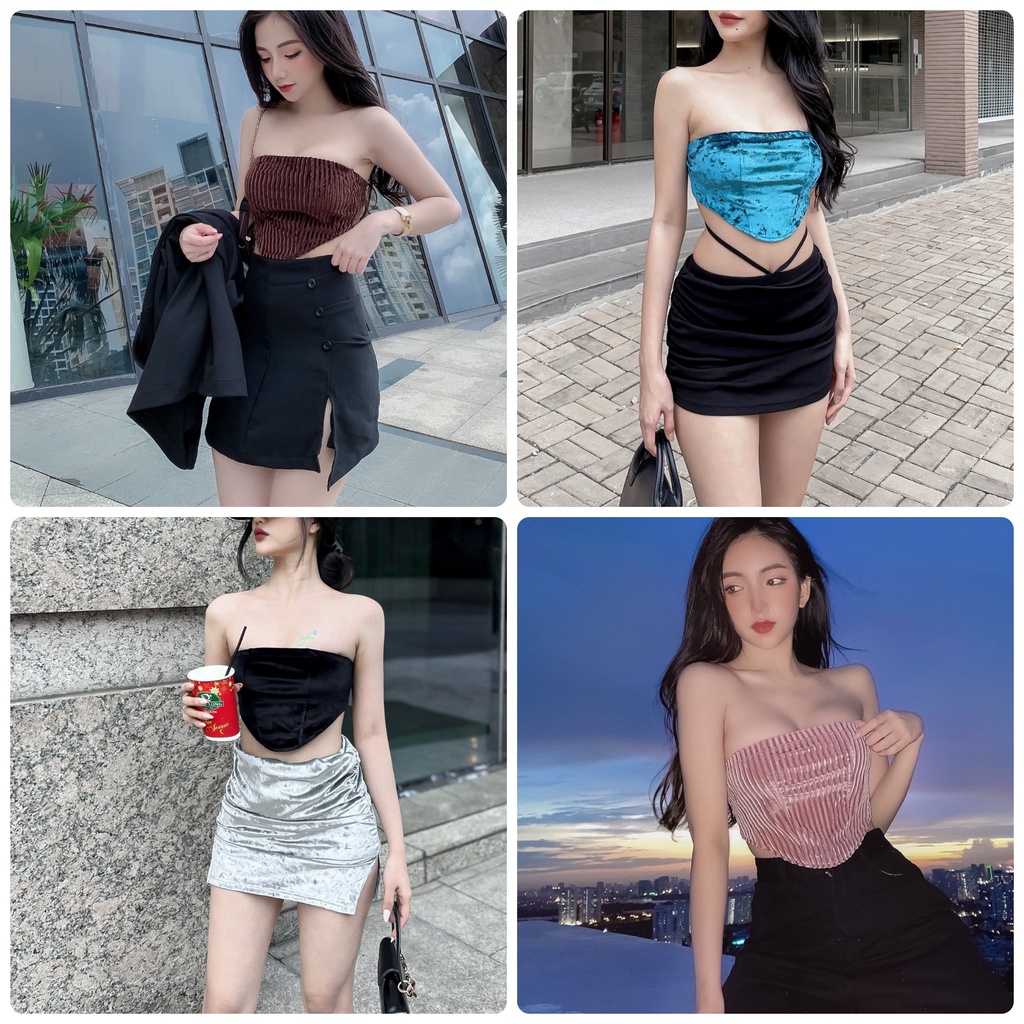 Áo croptop tam giác nhung velvet  sexy lai bầu Yn