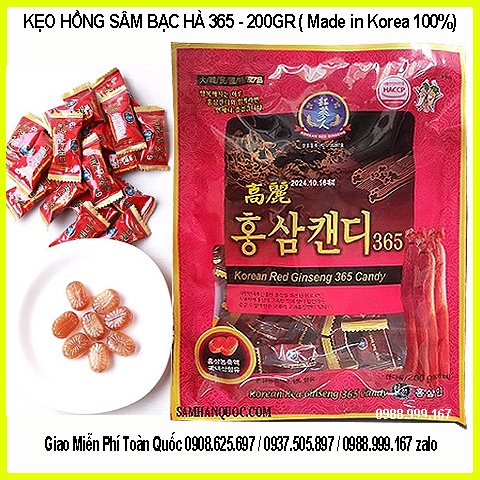 Date mới 11.2024 Kẹo Hồng Sâm Bạc Hà 365 Korea 200gr