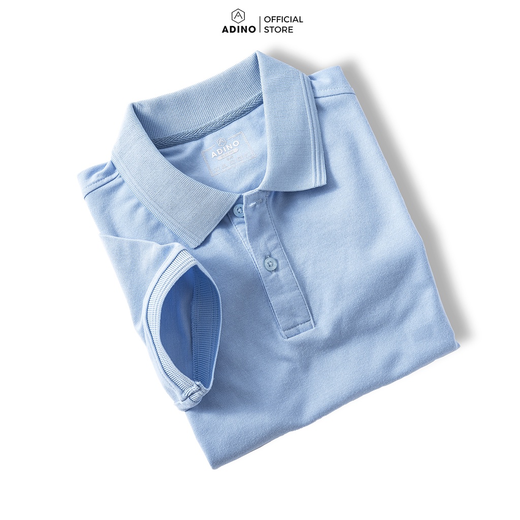 Áo thun nam nữ màu xanh biển phối viền chìm ADINO vải cotton polyester mềm dáng slimfit công sở trẻ trung APN03
