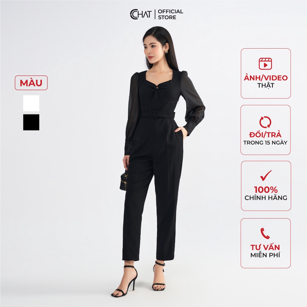 Jumpsuit Nữ 𝐂𝐂𝐇𝐀𝐓 Cổ Nữ Hoàng Phối Tay Chất Tuytsi Cao Cấp Mềm Mịn 22JDS8007BT