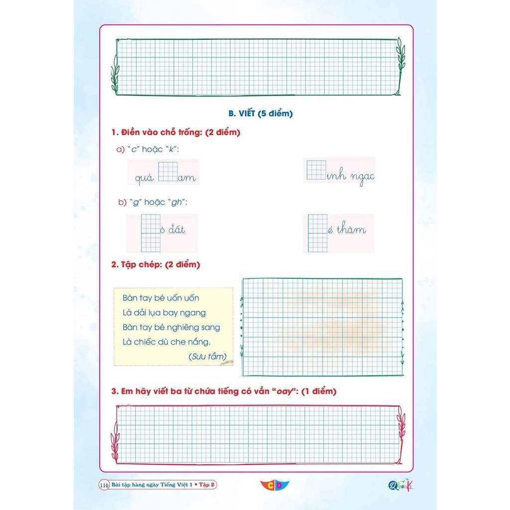 Sách - Bài Tập Hằng Ngày Tiếng Việt Lớp 1 - học kì 2 - Cánh diều (1 quyển) Qbooks