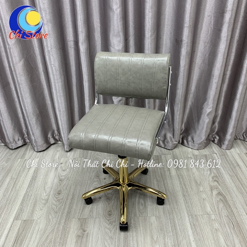 Ghế Xoay Ngồi Bàn Trang Điểm Da Xoay 360 Độ Và Tuỳ Chỉnh 40/55cm Cao Cấp, Ghế Phòng Chờ Lễ Tân Nhập Khẩu Chân Vàng Gold