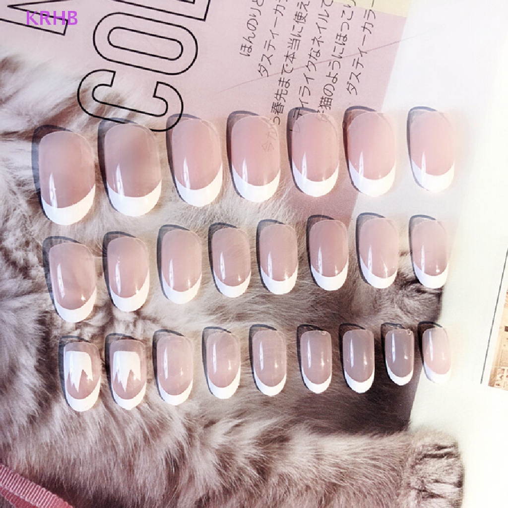 Bộ 24 Móng Tay Giả 3d Kiểu Pháp Cho Cô Dâu Mới