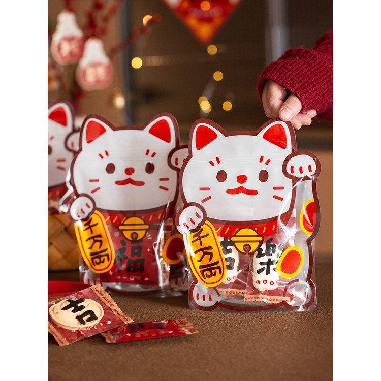 Túi zip đựng bánh kẹo hình mèo vẫy tay