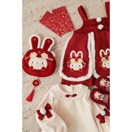 Babyfair. Cô Gái Váy Treo Phù Hợp Với Dễ Thương Ấm Áp Thoải Mái 2 Mảnh Mùa Đông Bộ Trang Phục Cho Năm Mới