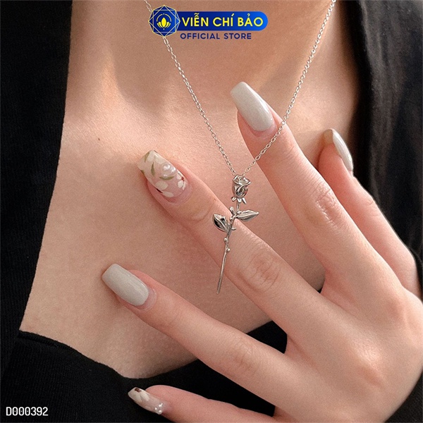 Dây chuyền cành hồng cá tính chất liệu bạc Thái 925 thời trang phụ kiện trang sức nữ Viễn Chí Bảo D000392