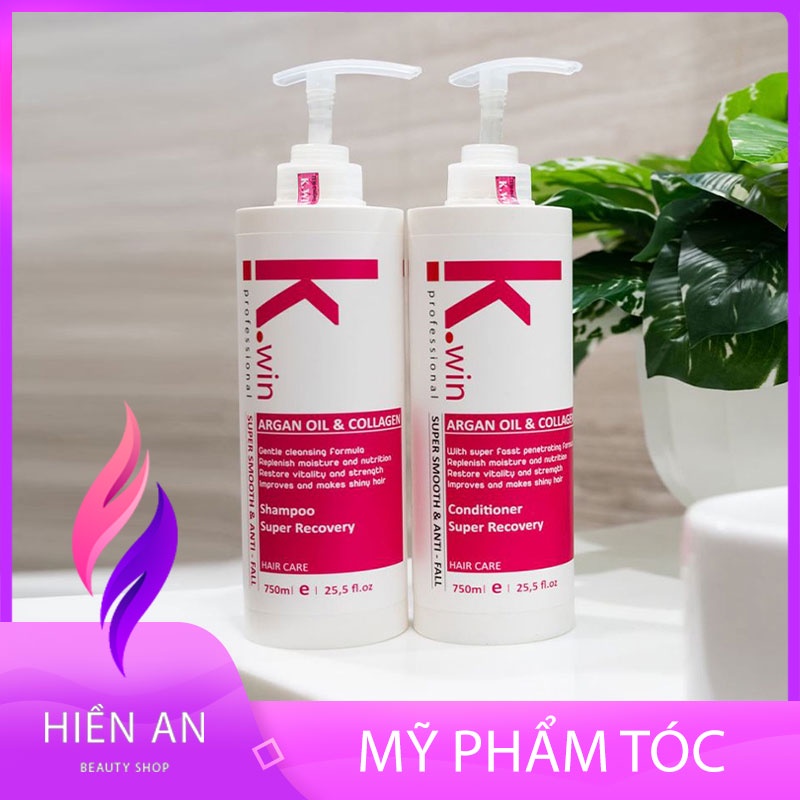 Dầu gội xả cặp dưỡng tóc mượt ngăn ngừa chống rụng tóc K.win pink super smoothing and anti-fall 750ml chống gầu ngứa dầu