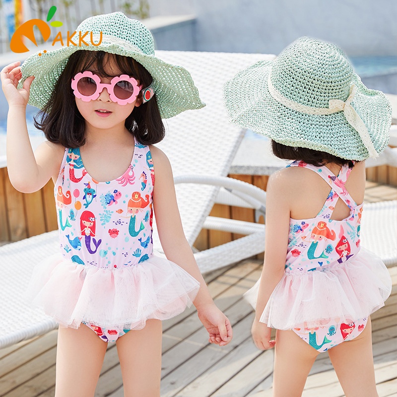 Đồ Bơi Một Mảnh In Hoạt Hình Kiểu Công Chúa AKKU Dễ Thương Cho Bé Gái