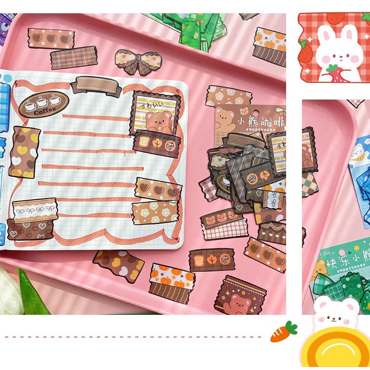 Sticker Trang Trí Dạng Miếng Washi Dùng Trang Trí Sổ, Lưu Bút, Bìa Sách Dễ Thương (Set 40 Miếng Rời)