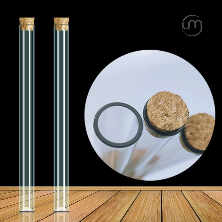 1.5*22cm- Ống nhựa trong suốt, nút bần đựng nhang trầm