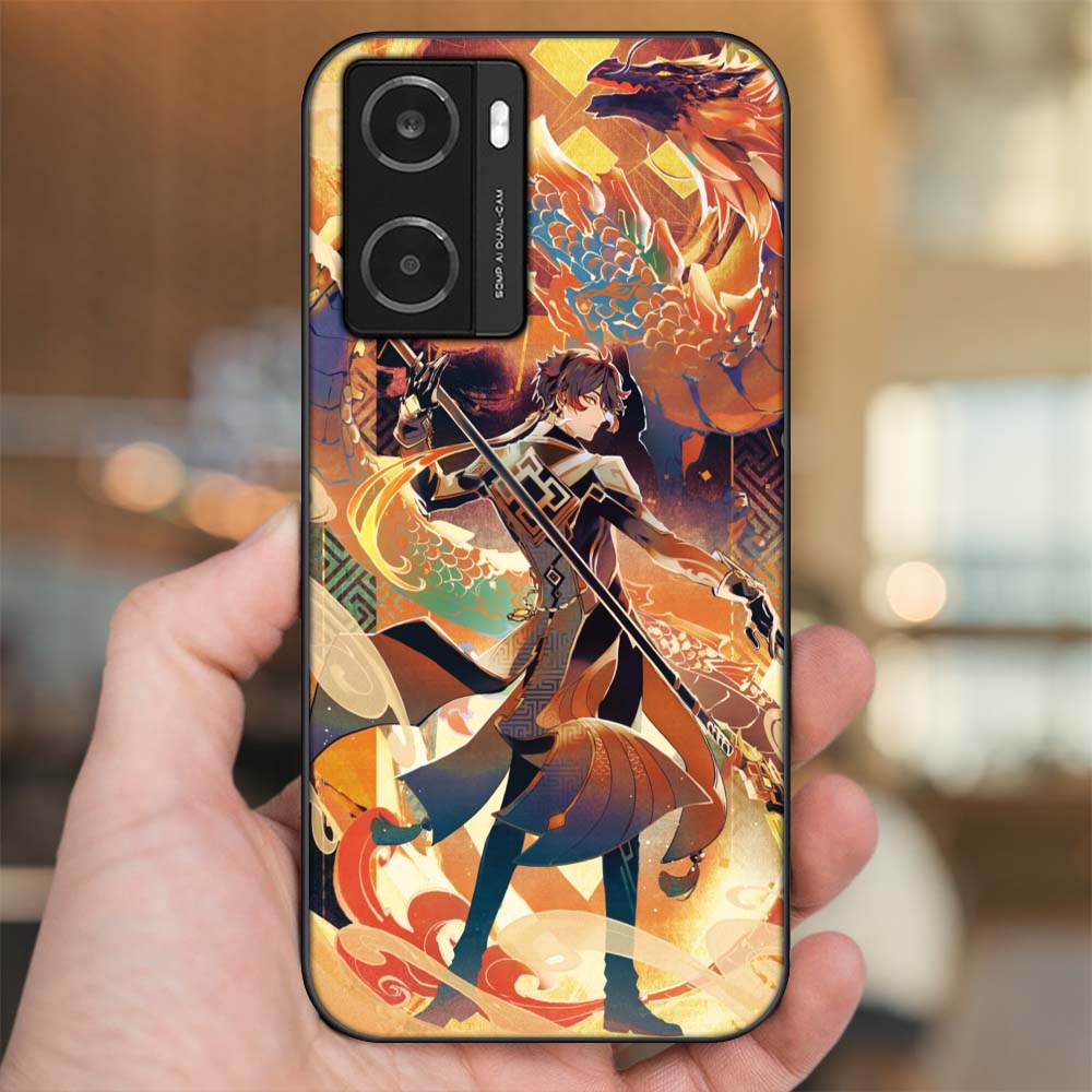 Ốp lưng Oppo A77s viền đen in hình Zhongli Genshin Impact