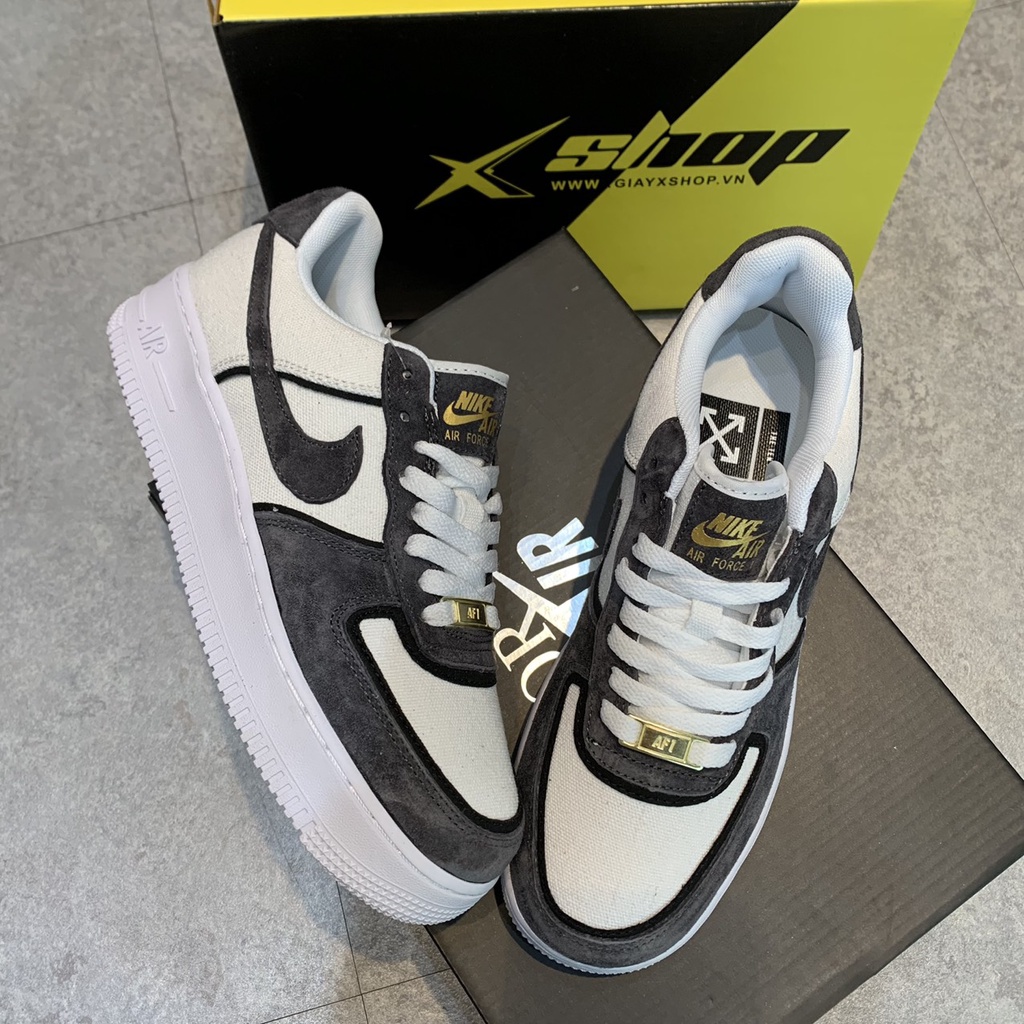 Giày_Nike Air Force 1 Xám Lông Chuột Bản Cao Cấp , Giày AF1 Vải Canvas Lông Chuột Nam Nữ Full Bill + Box