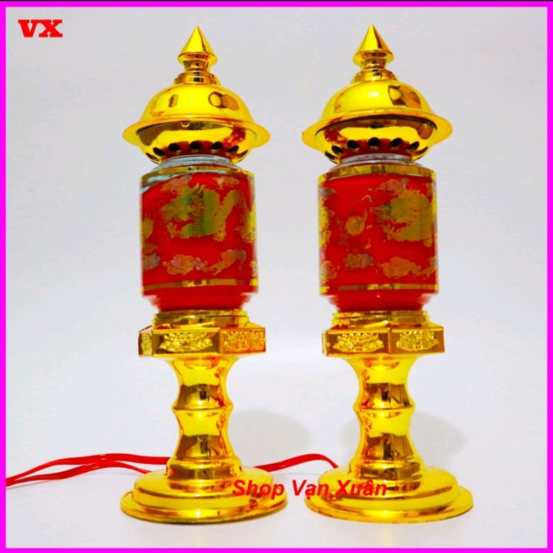 Đèn thờ song long (1 cặp) cao 23cm, kiểu dáng truyền thống, phù hợp với mọi loại ban thờ gia đình Việt.