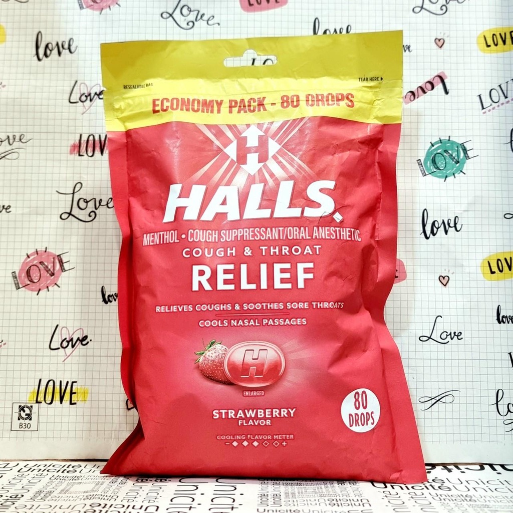 Kẹo ngậm HALLS hương dâu 80 viên - Hàng Mỹ