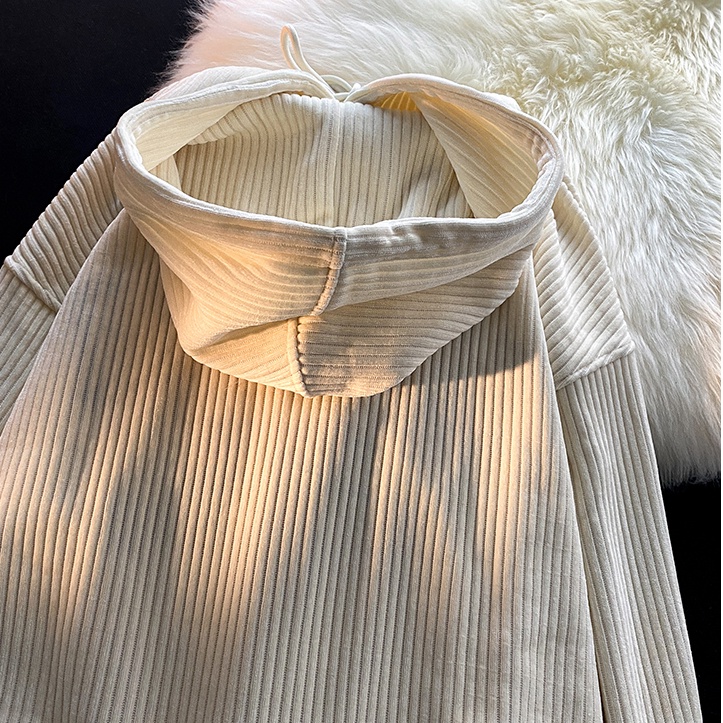 Áo Hoodies Nhung Kẻ Hoạ Tiết Chữ Thêu Thiết Kế Dáng Rộng Thoải Mái