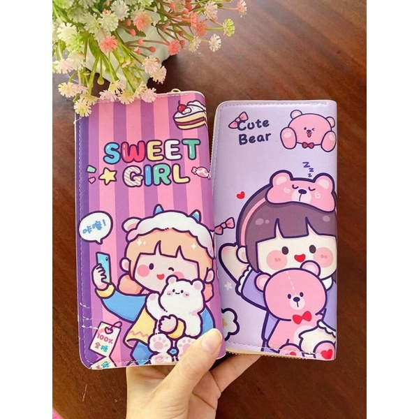 Ví dài kéo khoá hoạ tiết dễ thương bền đẹp