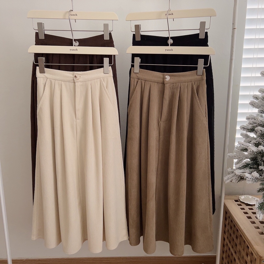 Chân váy tăm nhung dáng dài 2742, Chân váy nữ Hàn Quốc