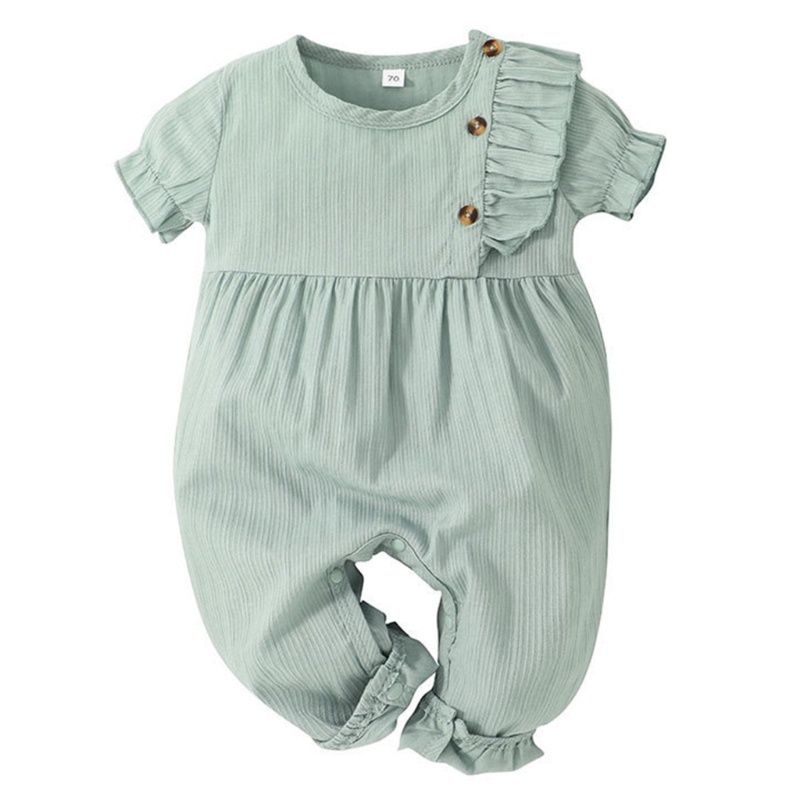 Bộ Áo Liền Quần Bằng Cotton Tay Ngắn Màu Trơn Thời Trang Dành Cho Bé Gái