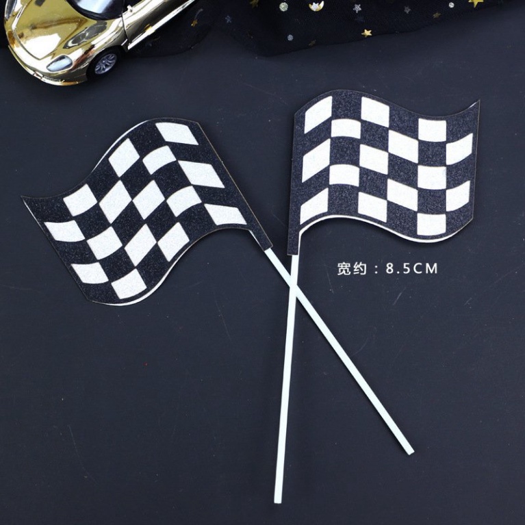 trang trí bánh kem [FREESHIP❤️] set 2 thẻ cờ đua nhũ đẹp