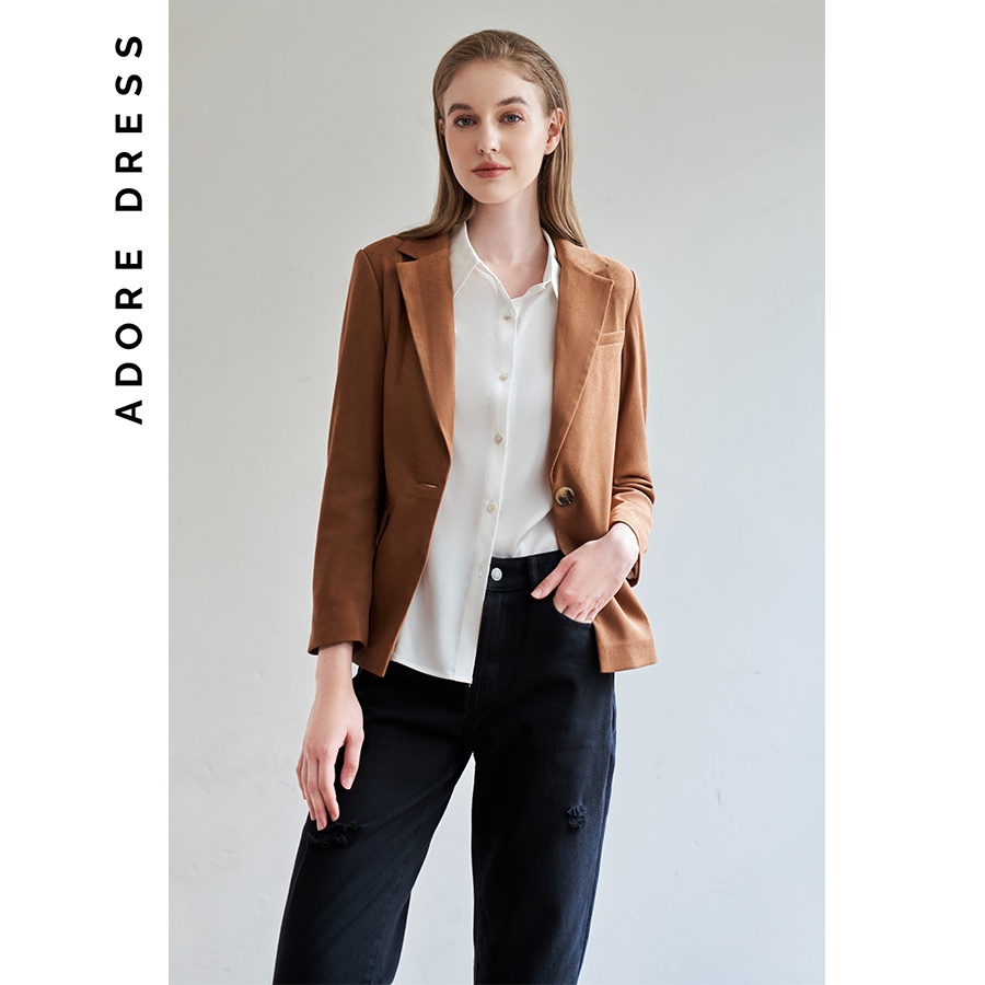 Áo khoác blazer classic da lộn nâu bạc 2BL1025 ADORE DRESS