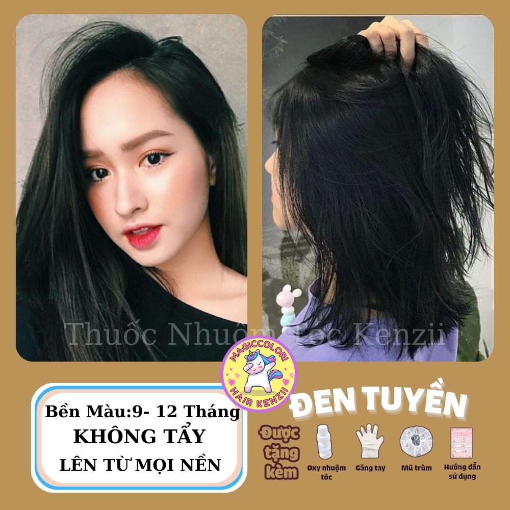 Thuốc Nhuộm Tóc ĐEN TUYỀN ĐEN TỰ NHIÊN Lên Từ Mọi Nền Tóc Tặng Oxi Găng Tay Mũ Chùm KENZII