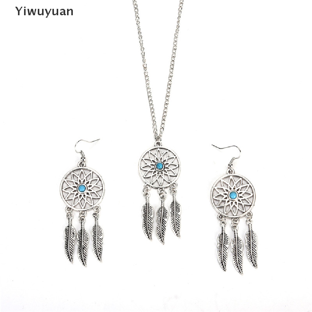 Bộ Vòng cổ + Bông Tai Hình Dreamcatcher + Lông Vũ + Chiếc Lá Phong Cách Bohemian