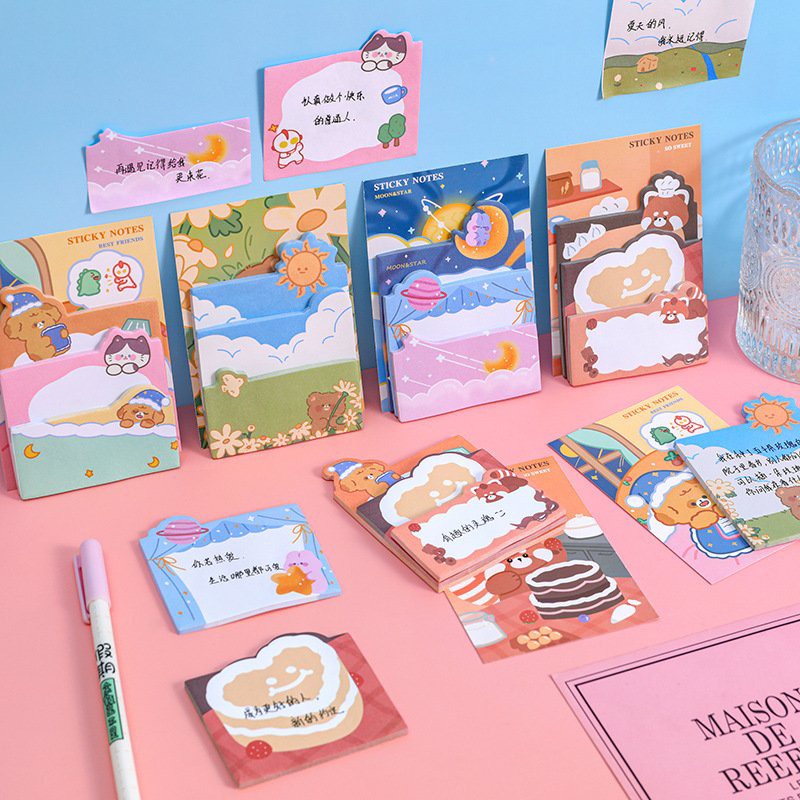 Set 90 Tờ 3 Hoặc 4 Mẫu Giấy Nhớ Note Pad Gingham, Thỏ Hoạt Hình
