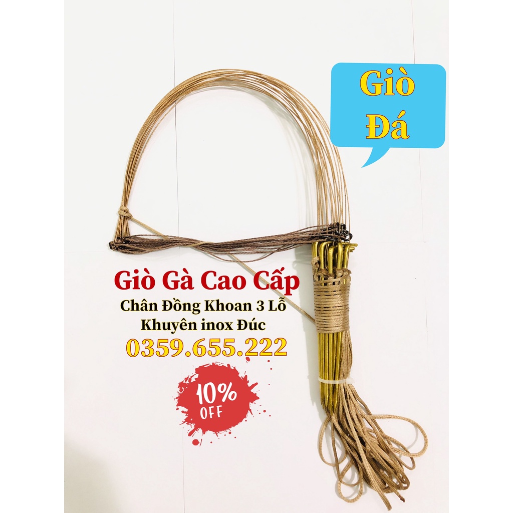 Giò Bẫy Đá Gà Rừng Chân Đồng Khoan Lỗ (20 Chân 1 Bộ) Cáp inox Se 4 Mạ Vàng Không Rỉ , Dù Màu Cỏ Khô Tàn Hình