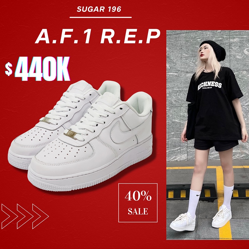 Giày Thể Thao Sneaker Nam Nữ AF1 Trắng màu trắng bản cao cấp dành cho mọi lứa tuổi đi hàng ngày SUGAR 196