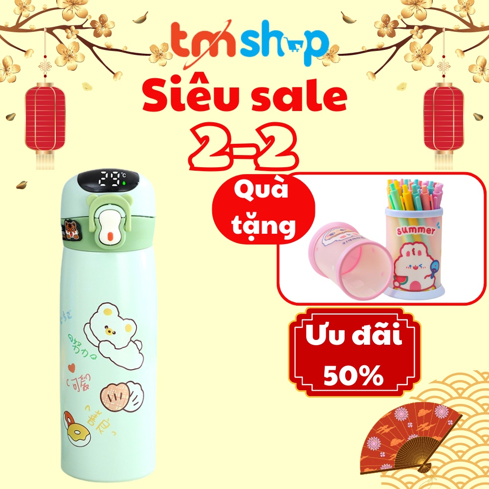 Bình giữ nhiệt cho bé TMSHOP hình gấu hiển thị nhiệt độ giữ ấm cho bé cả ngày với dung tích 500ml