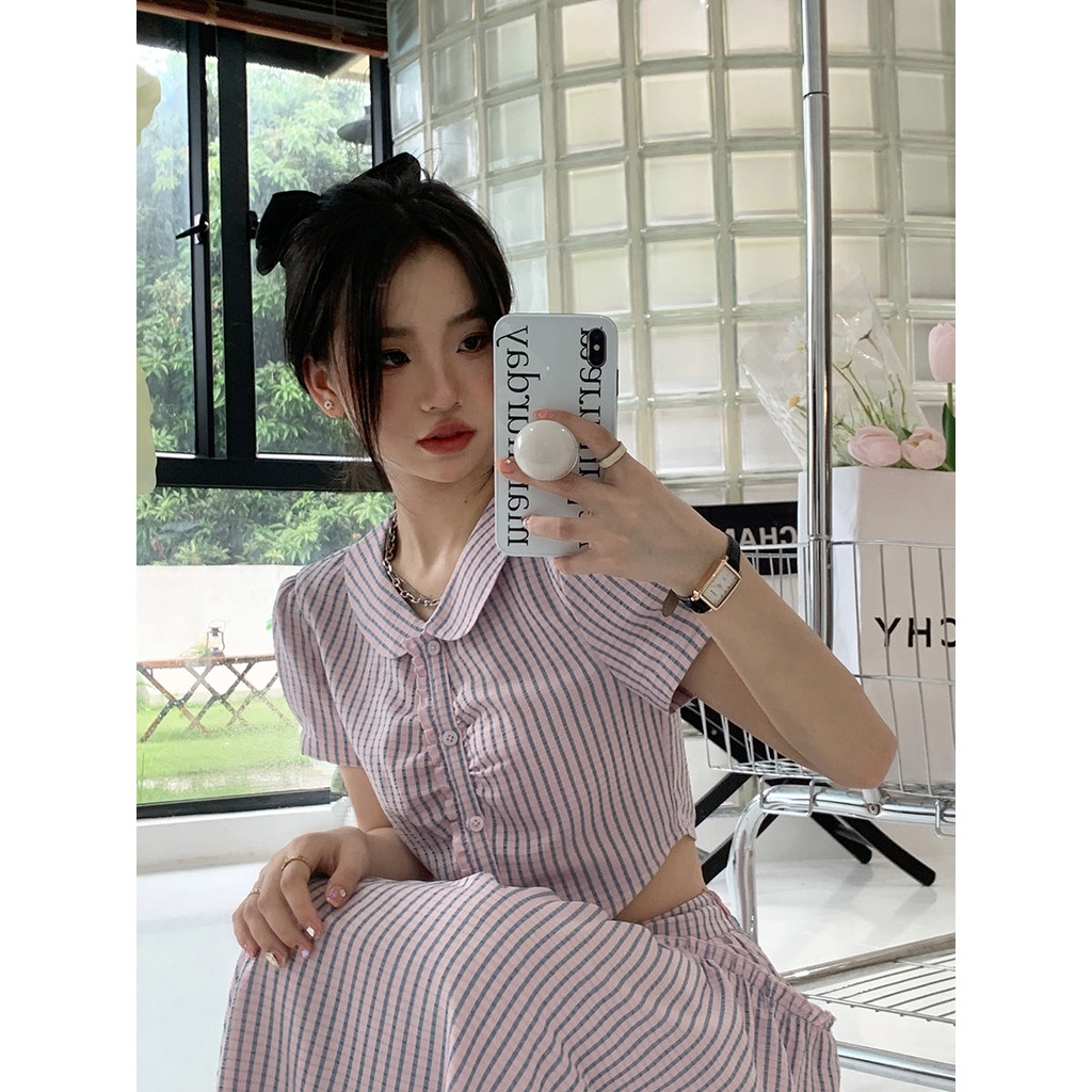 Set Áo Sơ Mi Và Chân Váy Caro Phong Cách Retro Thời Trang Cho Nữ