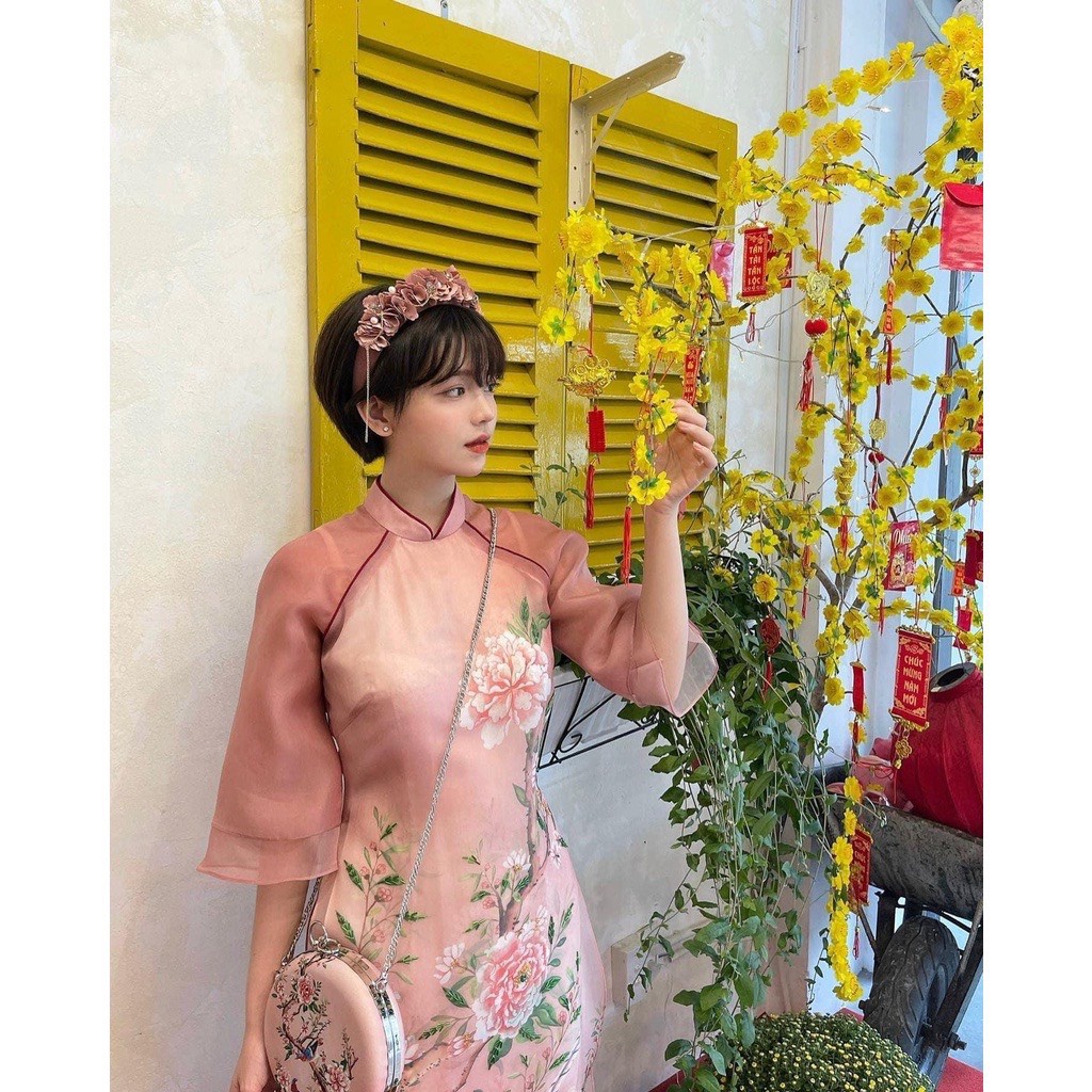 SÉT ÁO DÀI TRUYỀN THỐNG,ÁO DÀI CAO CẤP VOON TƠ 4 TÀ IN HỌA TIẾT CHIM CÔNG VIỀN ĐÔ SANG TRỌNG QUÝ PHÁI