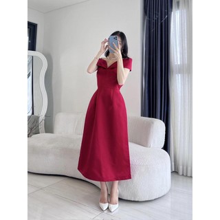 MEET - Đầm Tafta Viền Vai Midi