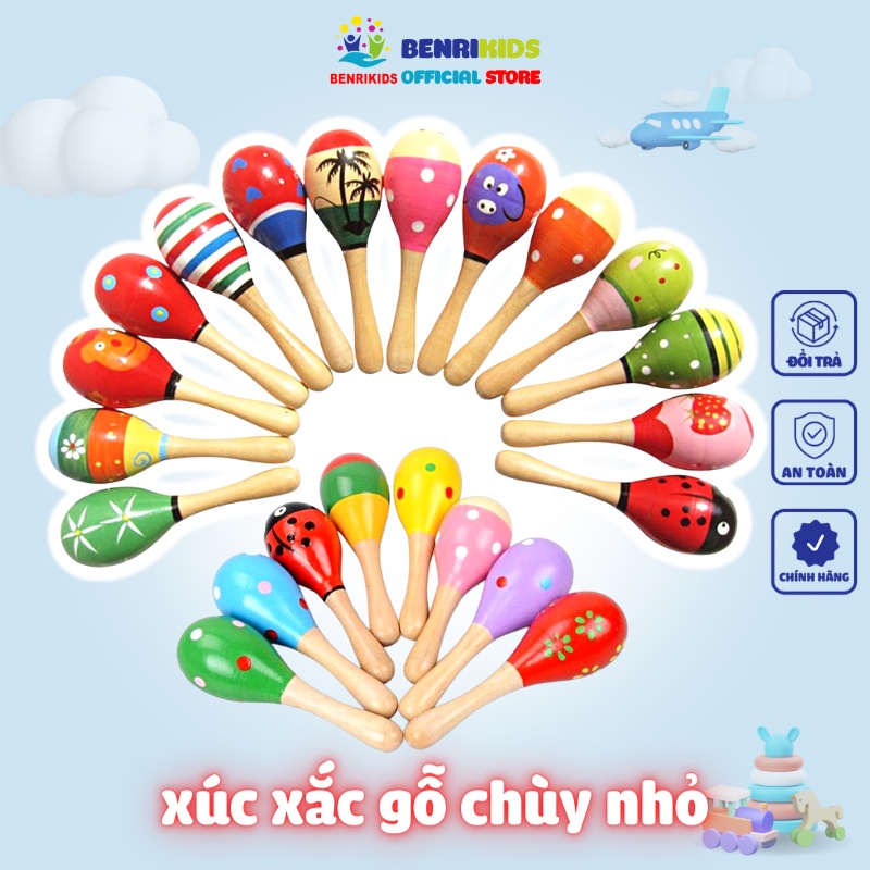 Xúc Xắc Gỗ Lục Lạc Benrikids Loại Nhỏ Đầu Tròn Nhiều Màu Sắc Cho Bé