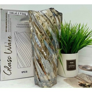 Lọ hoa thủy tinh pha lê ánh vàng miệng loe 30cm
