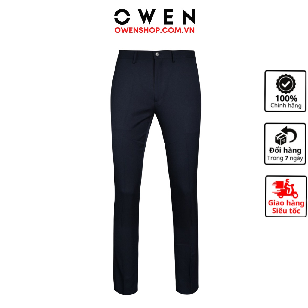 Quần tây nam công sở cao cấp OWEN QD22440 quần âu dáng trendy ống côn màu xanh navy kẻ chìm vải nano nhẹ mát mềm mại