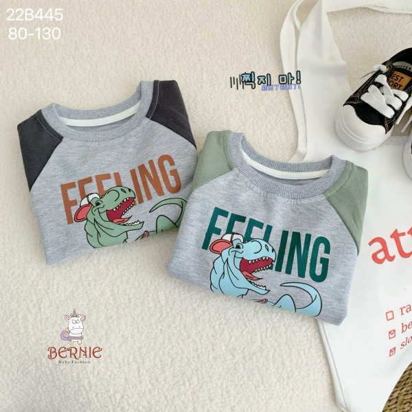 Đồ bộ bé trai dài tay mùa đông nỉ da cá áo thun dài tay khủng long quần dài rằn ri - STBB