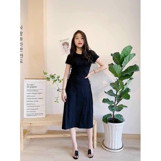 Đầm boay thun rút dây eo tạo dáng