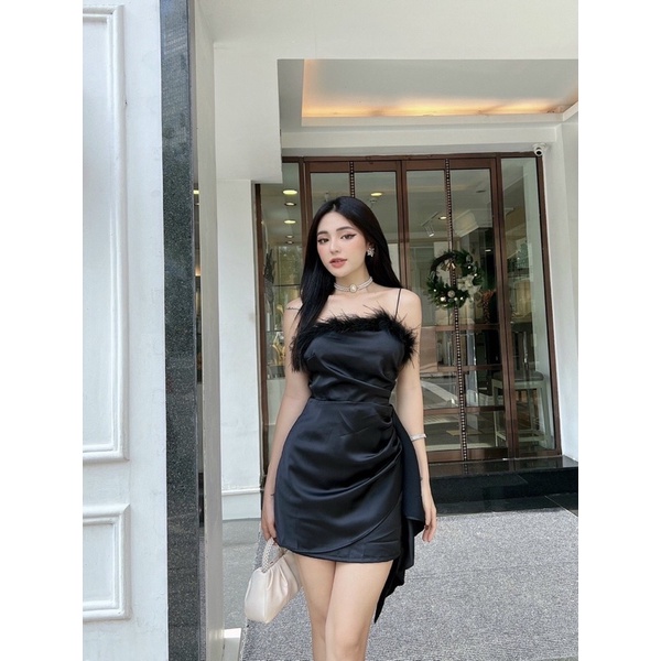 gv77- đầm body phi thái phối lông có mút