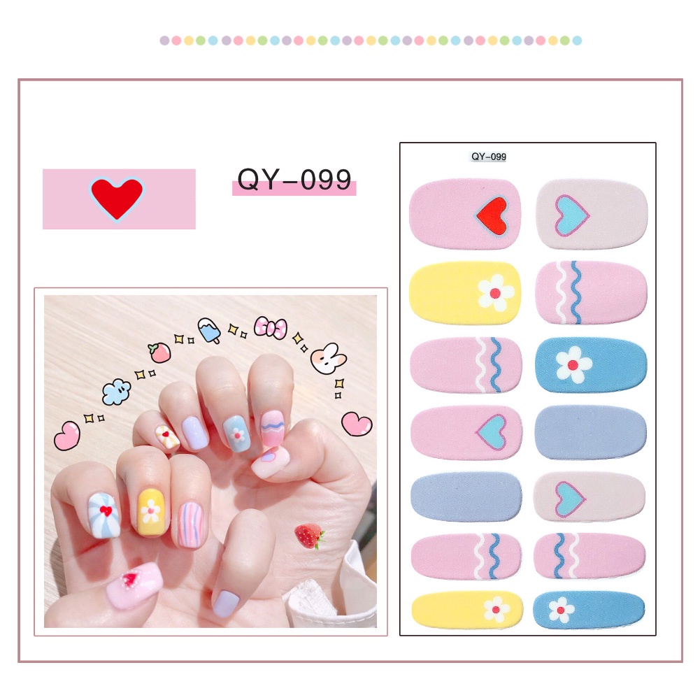 Miếng Dán Trang Trí Móng Tay Toàn Diện Họa Tiết Hoa Trái Tim 3D Xinh Xắn