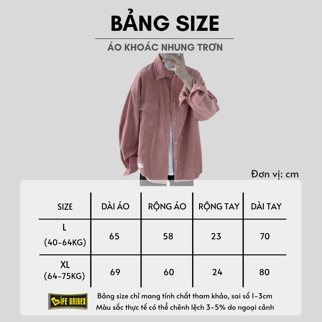 Áo Sơ Mi Nhung Nam Nữ LIFE UNISEX LOGO ÁO Form Rộng , Áo Khoác Nhung Phong Cách Ulzzang