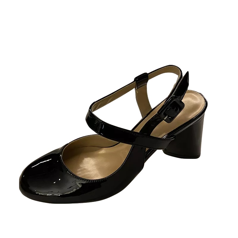 Giày Cao Gót Da Bóng Mũi Tròn Phong Cách Retro Hong Kong 2023