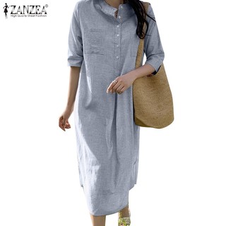 Đầm ZANZEA ngắn tay cổ tròn họa tiết sọc thời trang cho nữ
