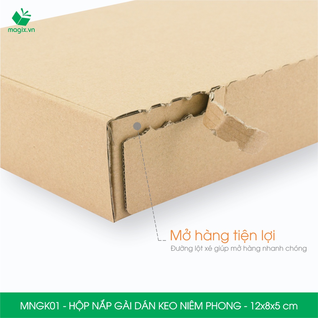 MNGK01 - 12x8x5cm - Combo 20 hộp nắp gài hông - Có keo niêm phong - Thùng carton đóng hàng