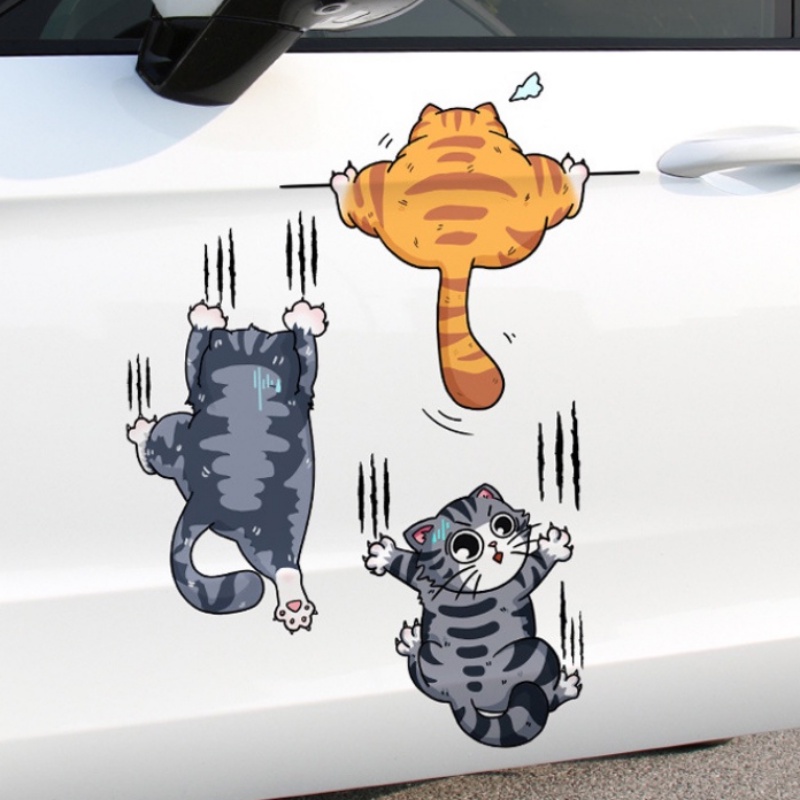 Miếng Dán Cửa Sổ Xe Hơi Bằng PVC Chống Nước Chống Bụi Hình Mèo Leo Núi Dễ Thương