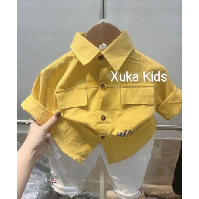 Set sơ mi tay dài quần kaki bé trai 9-20kg