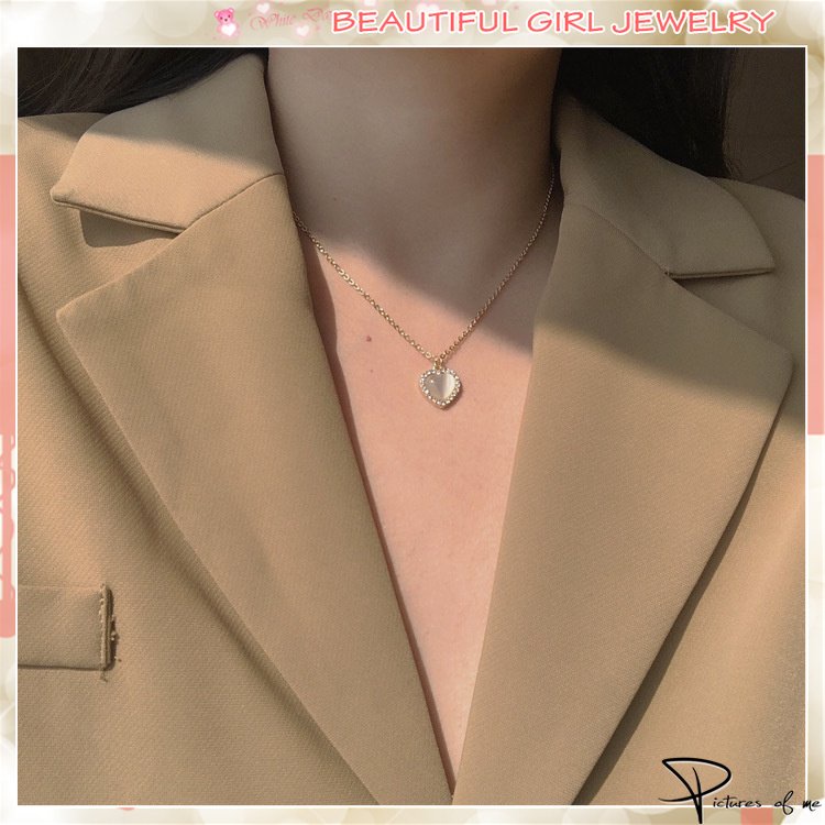 Vòng cổ mặt hình trái tim đính đá Opal thời trang cho nữ