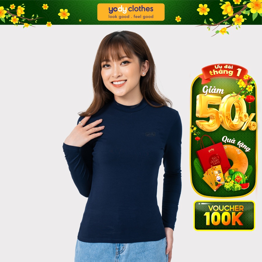 Áo thun giữ nhiệt YODY in logo dài tay cổ tròn chất vải mềm mịn ấm áp ATN5100